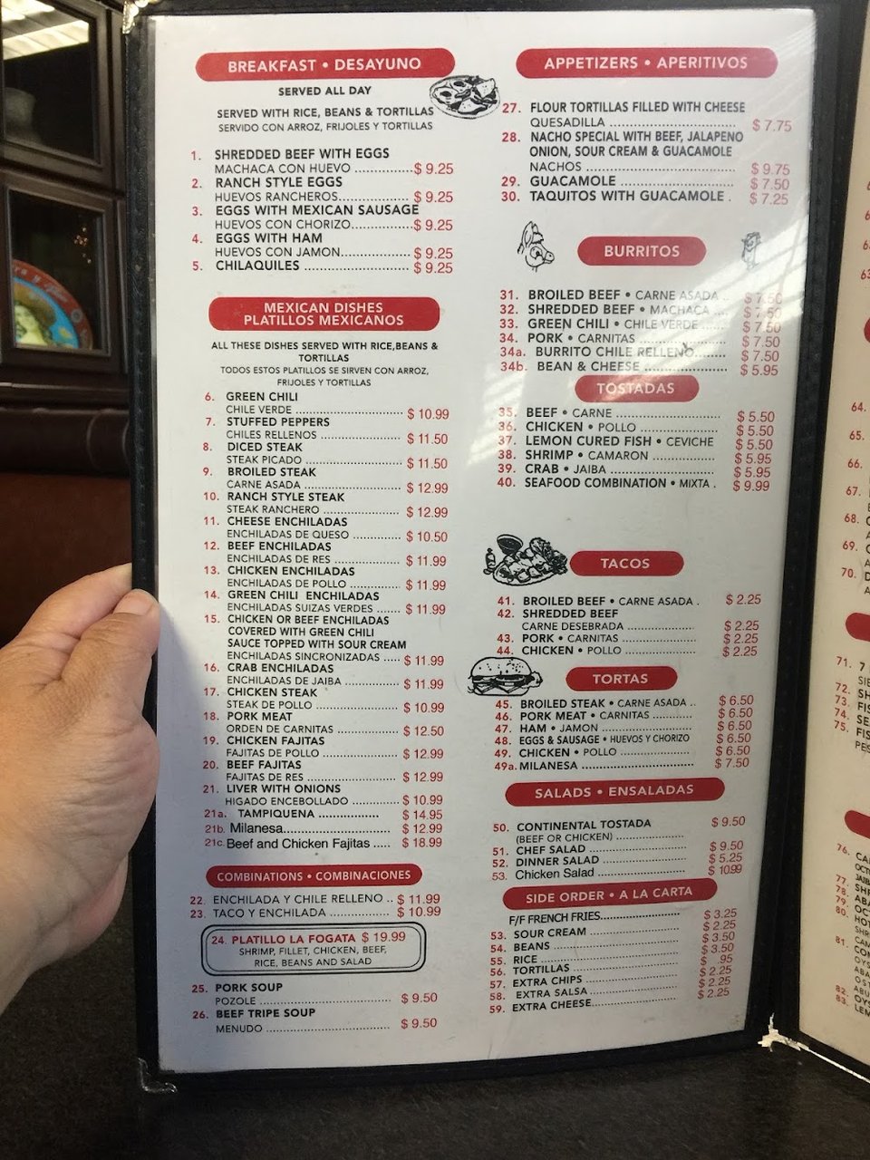 Menu page with lunch specials and drinks.